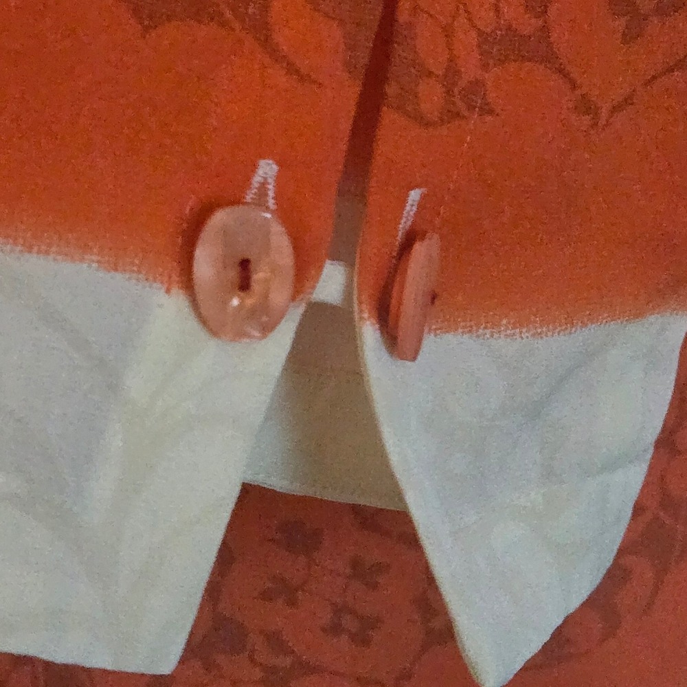 Harari 100% Silk Floral Blouse Hidden Button Cream Orange Size L - Picture 11 of 16